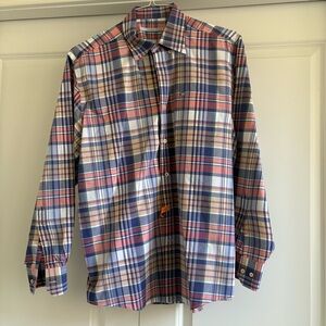 Southern Tide Blue and Salmon Plaid Button Down Shirt